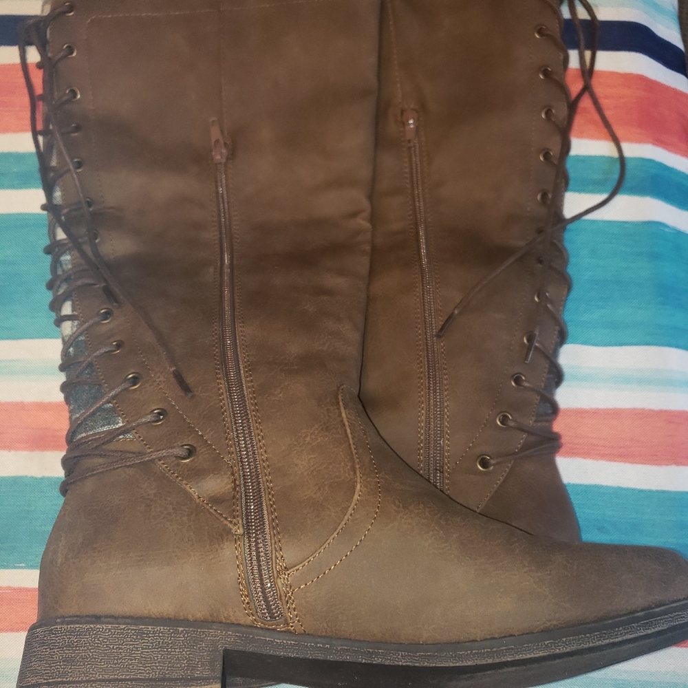 Faux suede boot with lace up corset design